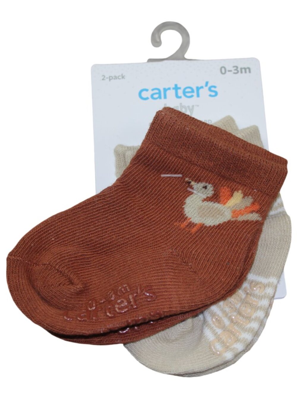 Carter's Thanksgiving Socks 2-Pack Baby Size 0-3 months Turkey Brown Striped NWT